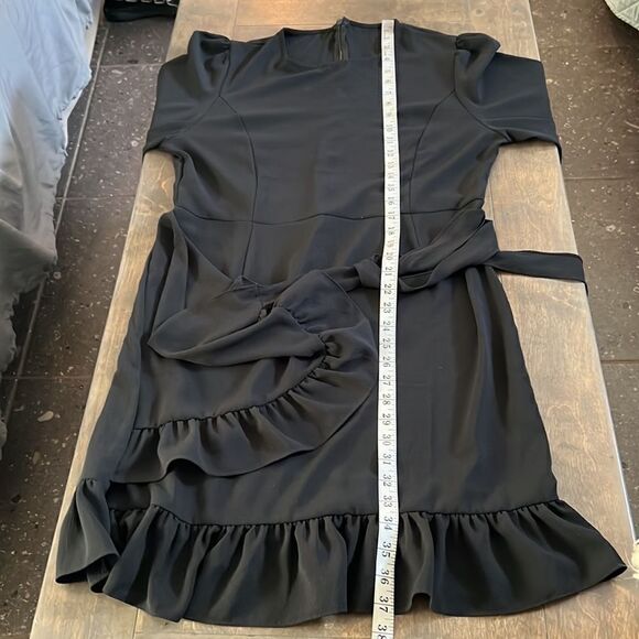 Long Sleeve Round Neck Ruffles Wrap Dresses Party Dress - Picture 6 of 10